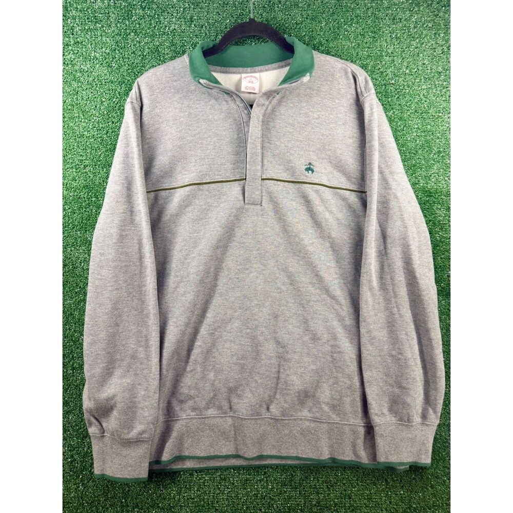Brooks Brothers 1818 Quarter Zip Pullover Mens XL Gray Green Golden Fleece